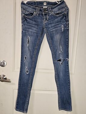 H2J Hydrolic Y2K Distressed Cross Embroidered Jeans 3/4